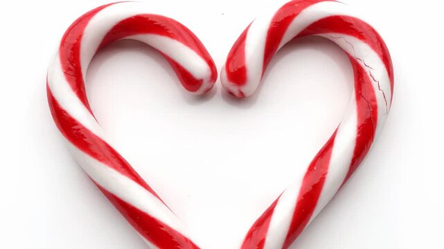 Heart-shaped candy canes: A classic holiday treat with red and white stripes on a clean white background,Sweet red and white candy canes forming a heart shape - A seasonal image for Christmas