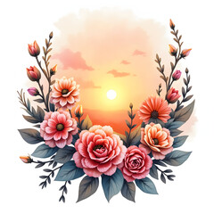 Floral Arrangement Against Sunset Sky Artwork