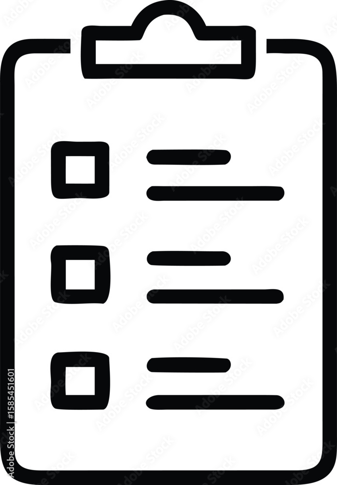 Poster checklist clipboard icon, survey, assignment task outline illustration for app and web design