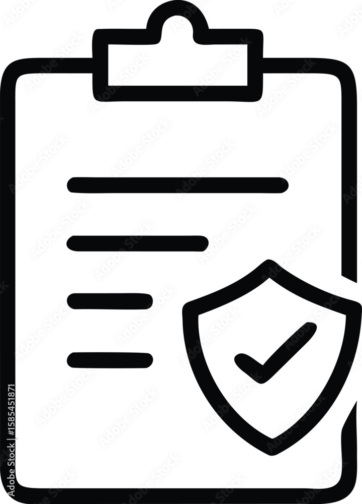 Poster checklist clipboard with shield and checkmark icon outline for document control