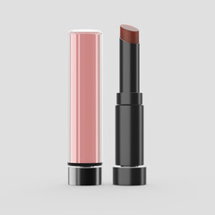 Obraz premium Sleek dark red lipstick in a modern tube isolated on white background, 3d illustration