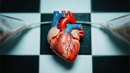 female feet in a red heart shaped box of human heart