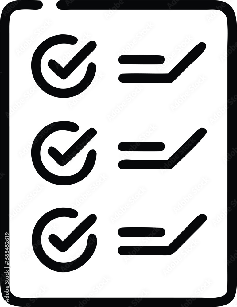 Poster checklist document with circle check marks and line tick box in outline style