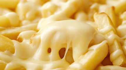Melted cheese fries close-up