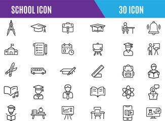 School icon set. Containing education, learning, teacher, book, E-learning, graduation, school subjects,  students and more. students and more.