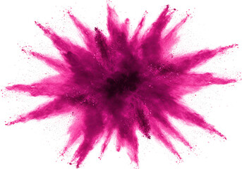 A vibrant pink powder explosion creates a starburst pattern against a transparent background