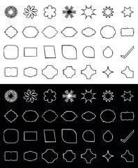 Collection of Frames and Badges Outline. Vector illustration isolated on Light and Dark Backgrounds.