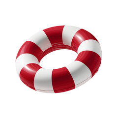 Red and White Striped Inflatable Life Preserver on Transparent Background