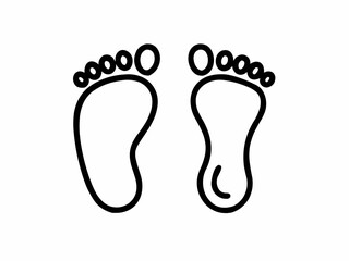 Two outlined feet with toes displayed in a simple black and white vector illustration style image