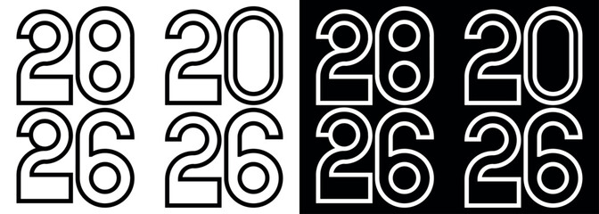 Modern 2026 Outline Number Set. Minimal Bold Typography Design on Light and Dark Backgrounds. Vector illustration.