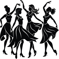 Black Silhouette of Two Women Dancing Gracefully on a Transparent Background