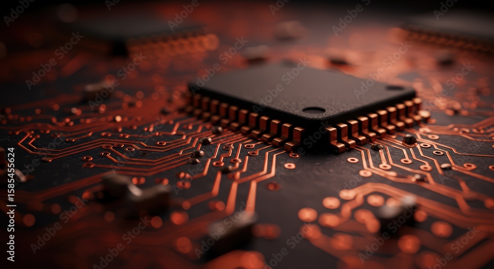 Poster close-up of microchip on circuit board
