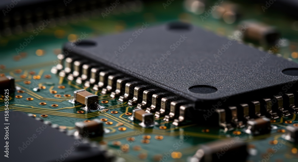 Poster close-up of a microchip on a circuit board