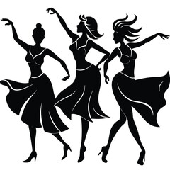 Graceful Silhouette of Dancing Women Isolated in Black