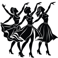 Elegantly Posed Female Silhouette Dancers Isolated on Black Background