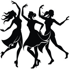 Silhouettes of Dancing Women Isolated on a White Background