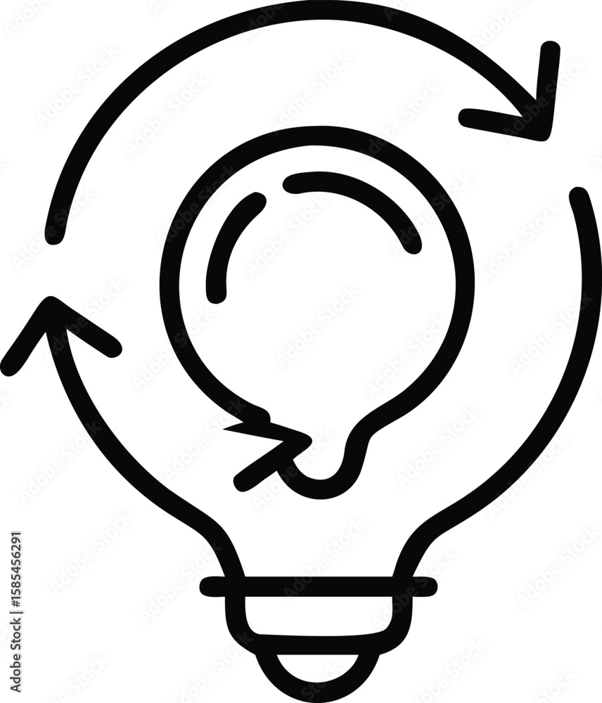 Poster circular arrow around lightbulb idea line art for recycle or flow process