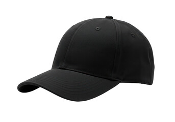 A plain black baseball cap isolated on a transparent background