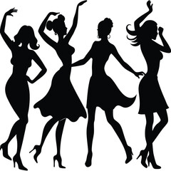 Elegant Silhouettes of Dancing Women and Girls in Black