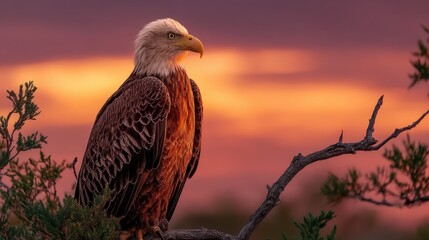 Fototapeta premium Bald Eagle Sunset Portrait - Bird of Prey Nature Image