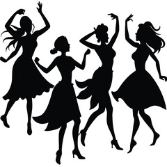 Silhouette of Women and Girls Dancing with Graceful Movements