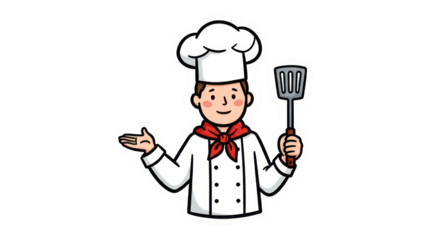 Friendly Cartoon Chef Character with Spatula Illustration