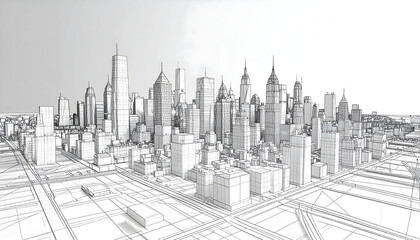 Monochrome City Skyline Rendering