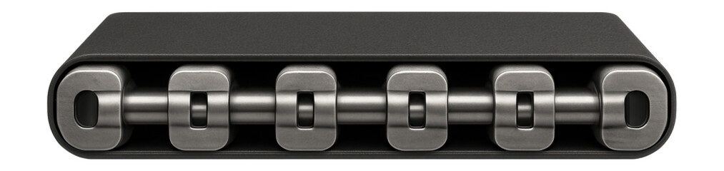 Swarf conveyor belt section with reinforced links, intended for heavy-duty machine shop use.