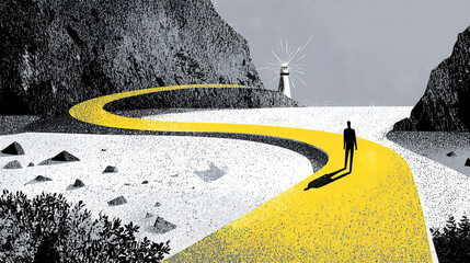 Man finding his own way, professional or life journey concept illustration 