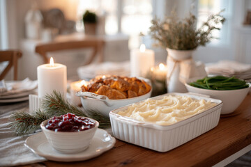 minimalist christmas celebration scene in usa featuring simple culinary recipes for festive dinner