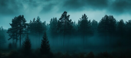A misty day brings a spooky atmosphere to the fairy tale-like woods of a foggy forest