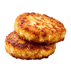Two Golden Brown Crispy Fried Patties on White Background