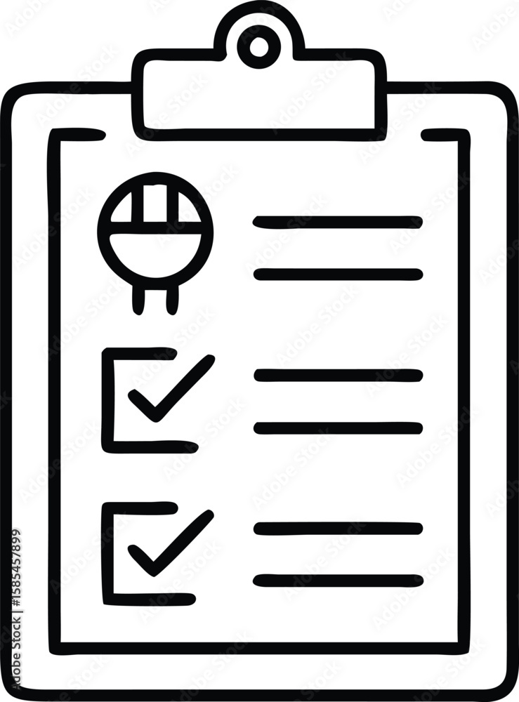 Poster clipboard checklist with health symbol in doodle style for print and web use