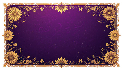 Ornate golden floral frame with sunflowers on a purple starry background.