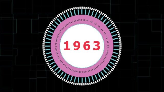 Retro 1963 Year Counter Dial Futuristic Digital Interface Countdown Timer Graphic Element with