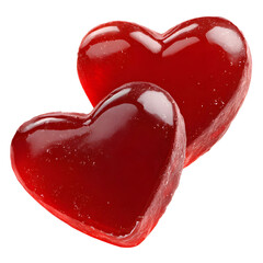Two Red Shiny Candy Hearts on Transparent Background