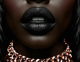 Beautiful, contrasting combination: stunning gold chain on a dark-skinned girl, bold advertising, statement jewelry concept for a modern, jewelry style