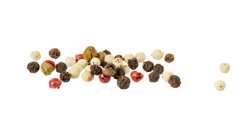 macro of a pile of colorful pepper corns isolated on white or transparent png