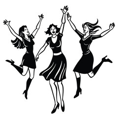Group of Excited Women Jumping for Joy on a White Background
