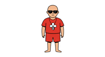 Cartoon Lifeguard Sticker Illustration with White Border