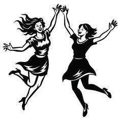 Joyous Women Leaping in Exuberance on Isolated White Canvas