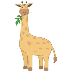 Pastel Flat Giraffe Full Body Biting Twig – Cute Nursery Vector