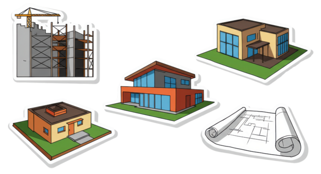 Construction and Architecture Building and Planning Concept Illustrations Set