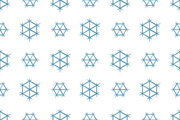 Seamless winter pattern with minimal blue snowflakes on white background, festive seasonal design for wrapping or fabric