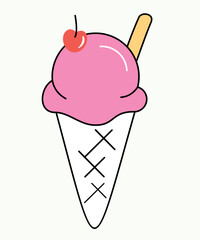 Flat Design Illustration with Ice Cream Doodle Style