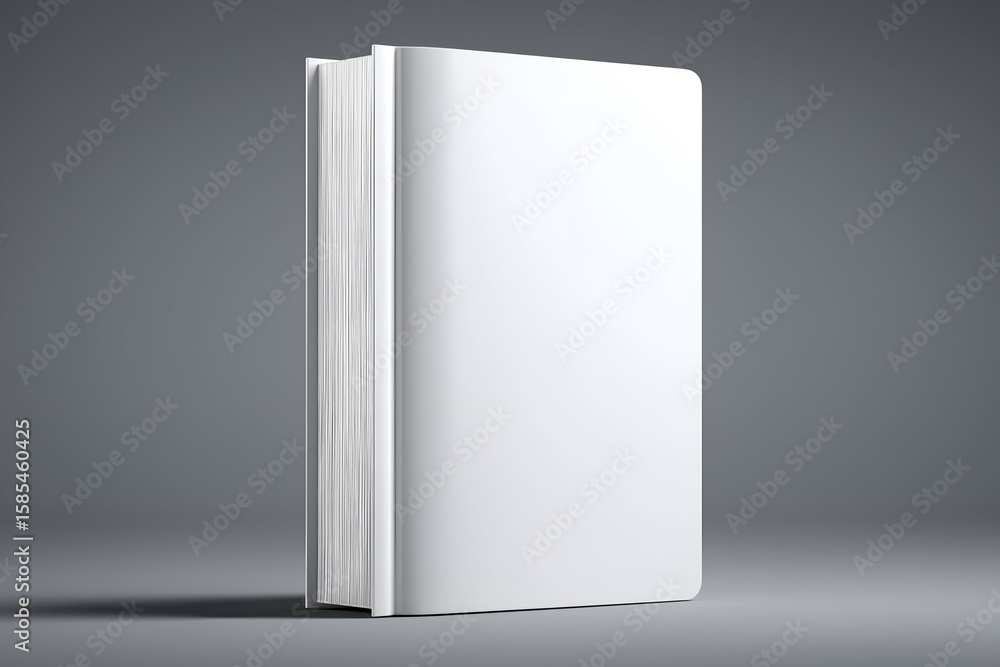 Poster plain white book standing on gray background with soft lighting. mock up promotion information for m