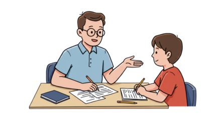 Teacher or Parent Helping Student with Homework Illustration