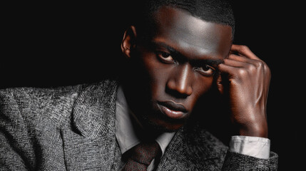 Portrait of african fashion model wearing a tailored suit - Business, advertisement and dress concept - Model by AI generative