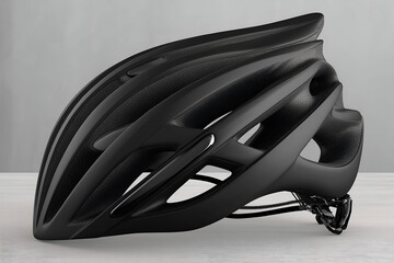 Black Cycling Helmet Matte Finish on Light Background Studio Shot. Mock up promotion information for marketing announcements and details, blank white space.