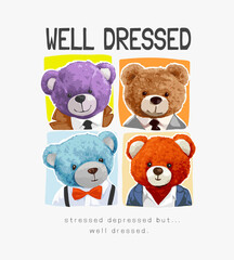 colorful bear dolls well dressing vector illustration